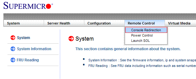 Go To Remote Control -> Console Redirection